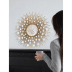 Radiant Mother of Pearl Wall Art in Layered Gold Sunburst Relief