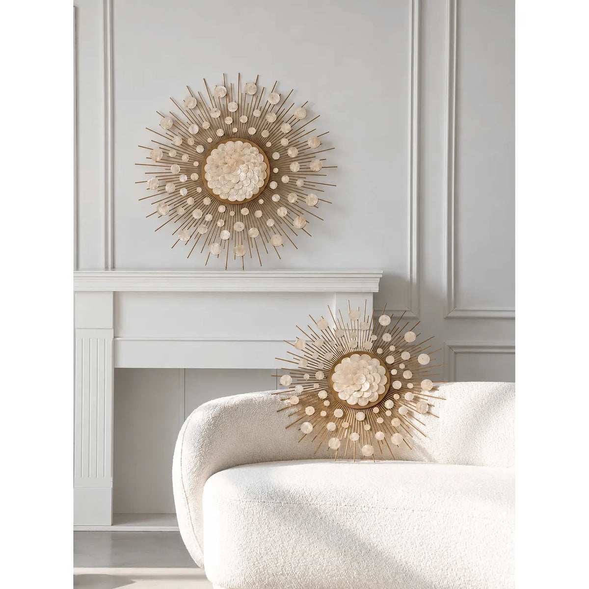 Radiant Mother of Pearl Wall Art in Layered Gold Sunburst Relief Main Product Image