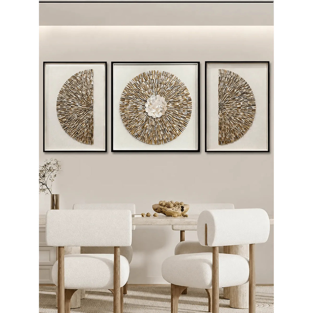 Radiant Peony Mother of Pearl Wall Art, Sculpted Relief Single or Triptych