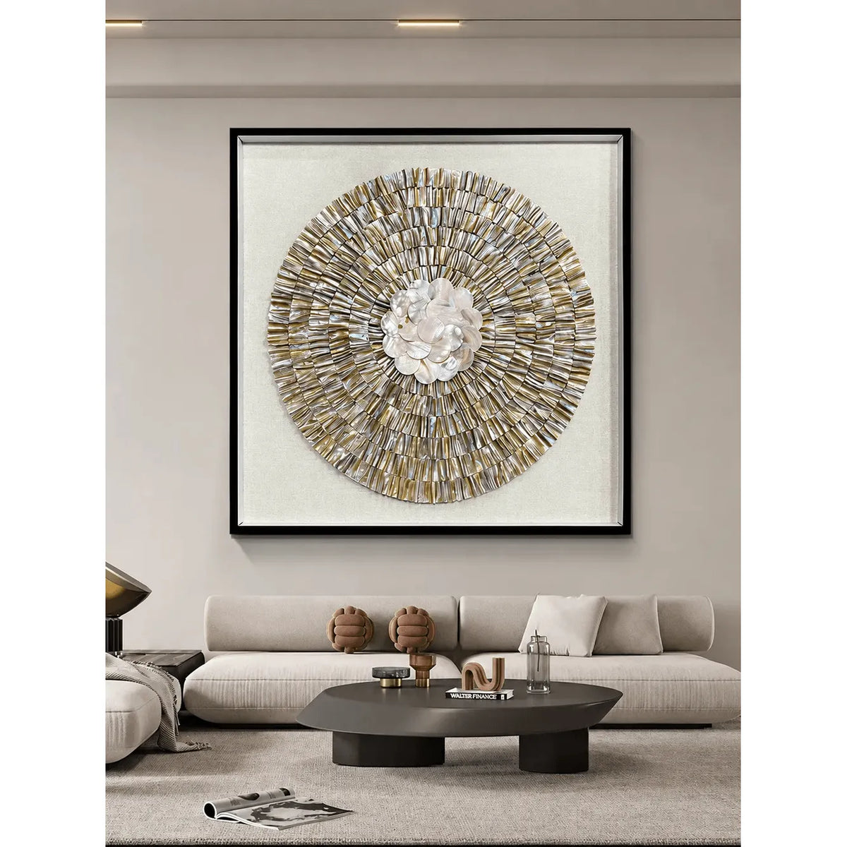 Radiant Peony Mother of Pearl Wall Art, Sculpted Relief Single or Triptych Main Product Image Main image
