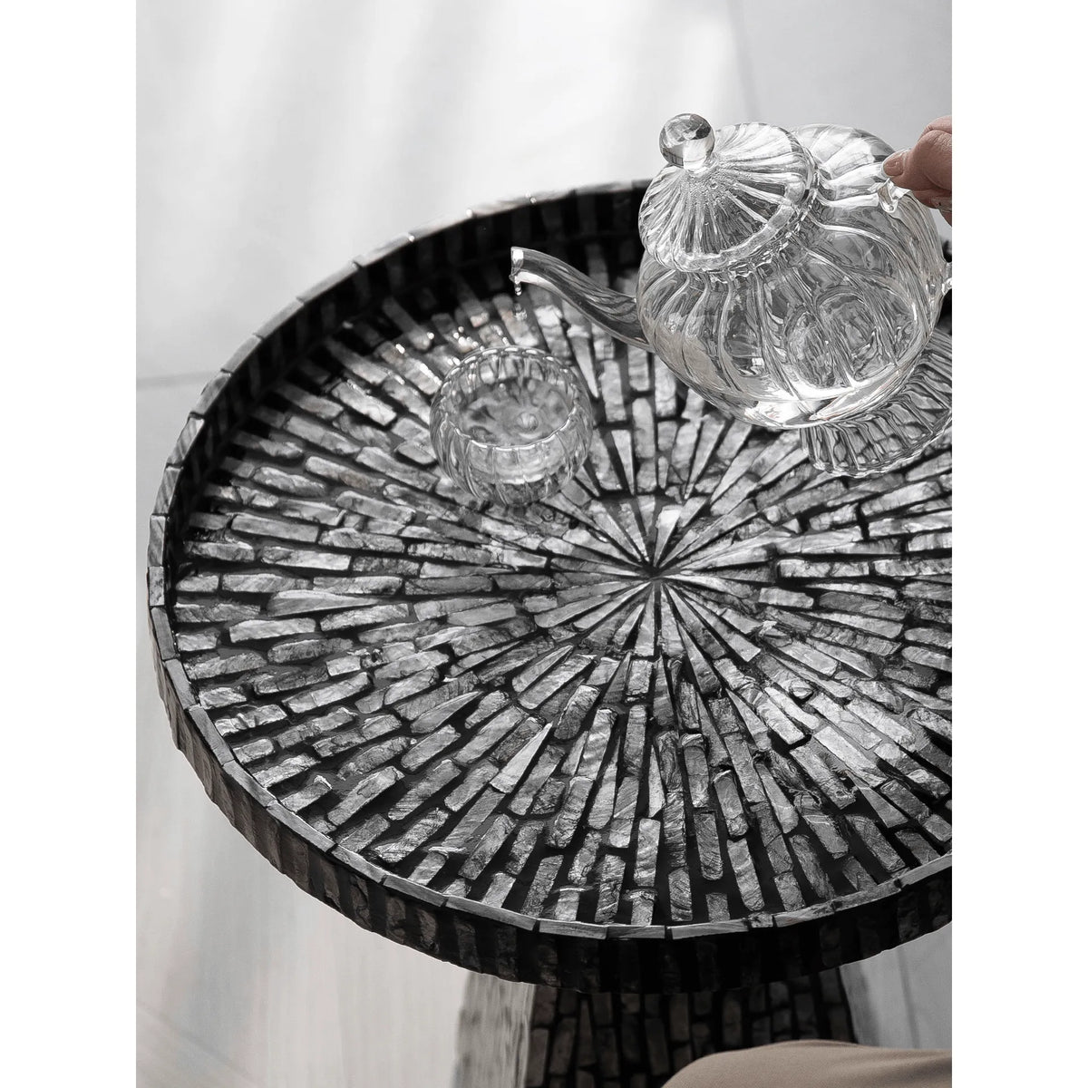 Radiating Shell Inlay Mother of Pearl Side Table with Sculptural Pedestal