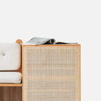 Rattan Shoe Storage Bench - Upholstered, Natural/Walnut