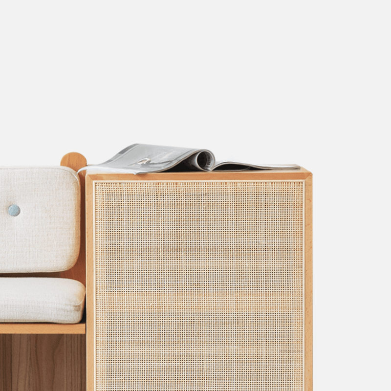 Rattan Shoe Storage Bench - Upholstered, Natural/Walnut