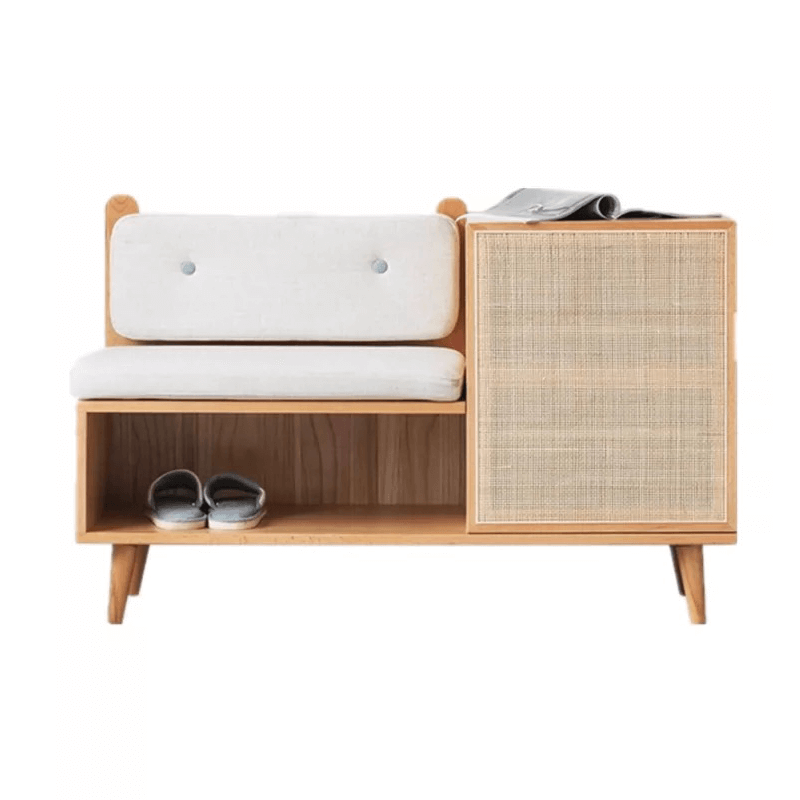 Rattan Shoe Storage Bench - Upholstered, Natural/Walnut