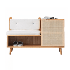 Rattan Shoe Storage Bench - Upholstered, Natural/Walnut