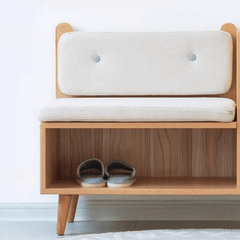 Rattan Shoe Storage Bench - Upholstered, Natural/Walnut