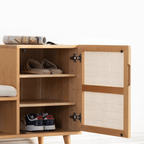 Rattan Shoe Storage Bench - Upholstered, Natural/Walnut