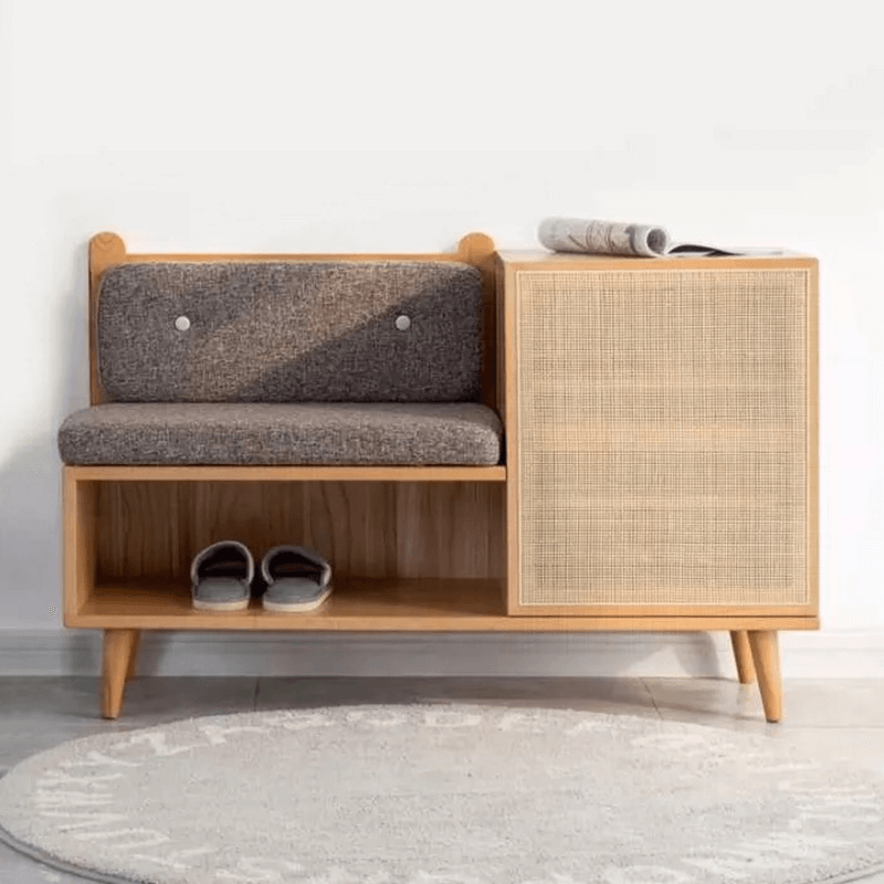 Rattan Shoe Storage Bench - Upholstered, Natural/Walnut Main Product Image