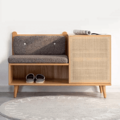 Rattan Shoe Storage Bench - Upholstered, Natural/Walnut Main Product Image