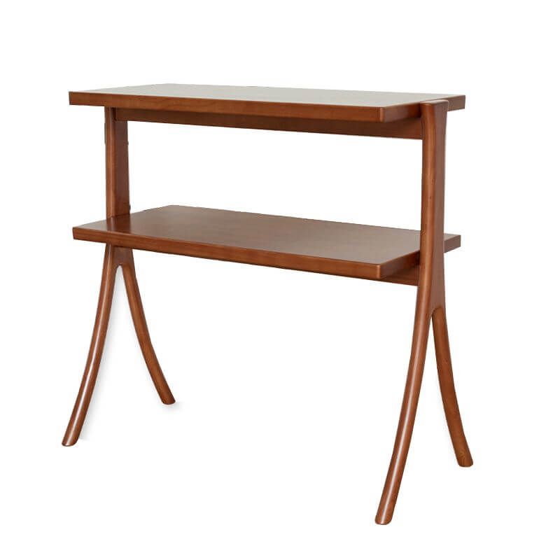 Rectangular Oak Side Table With Layered Shelf - Brown