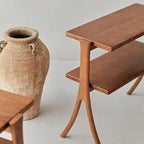 Rectangular Oak Side Table With Layered Shelf - Brown