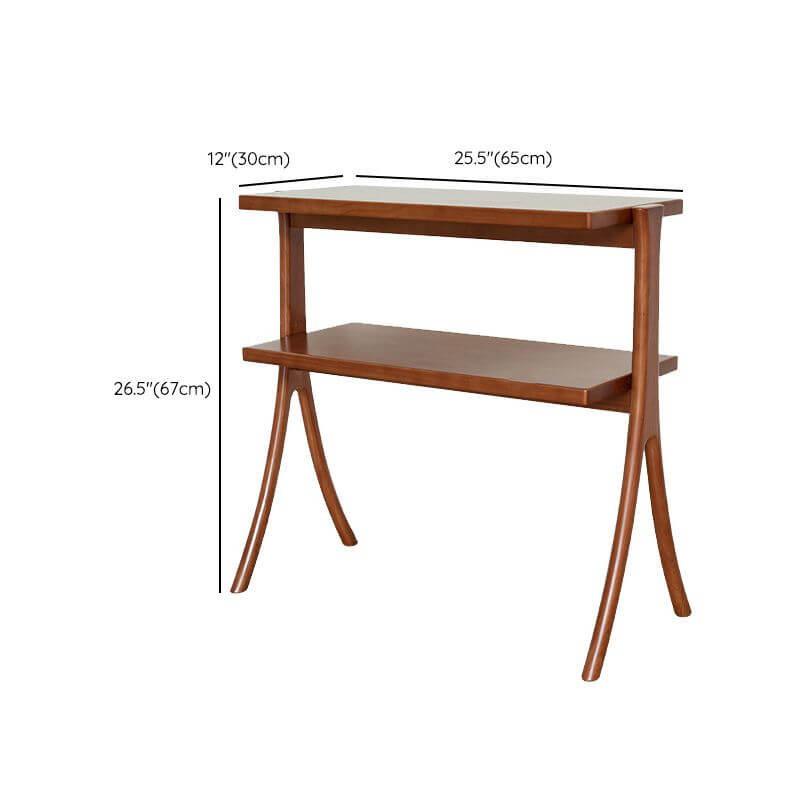 Rectangular Oak Side Table With Layered Shelf - Brown