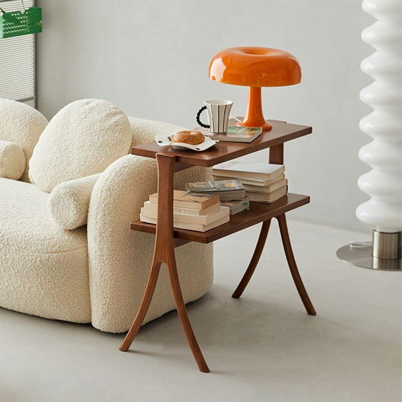 Rectangular Oak Side Table With Layered Shelf - Brown Main Product Image