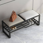 Rectangular Storage Bench with Houndstooth and Solid Upholstery – Modern Entryway Design
