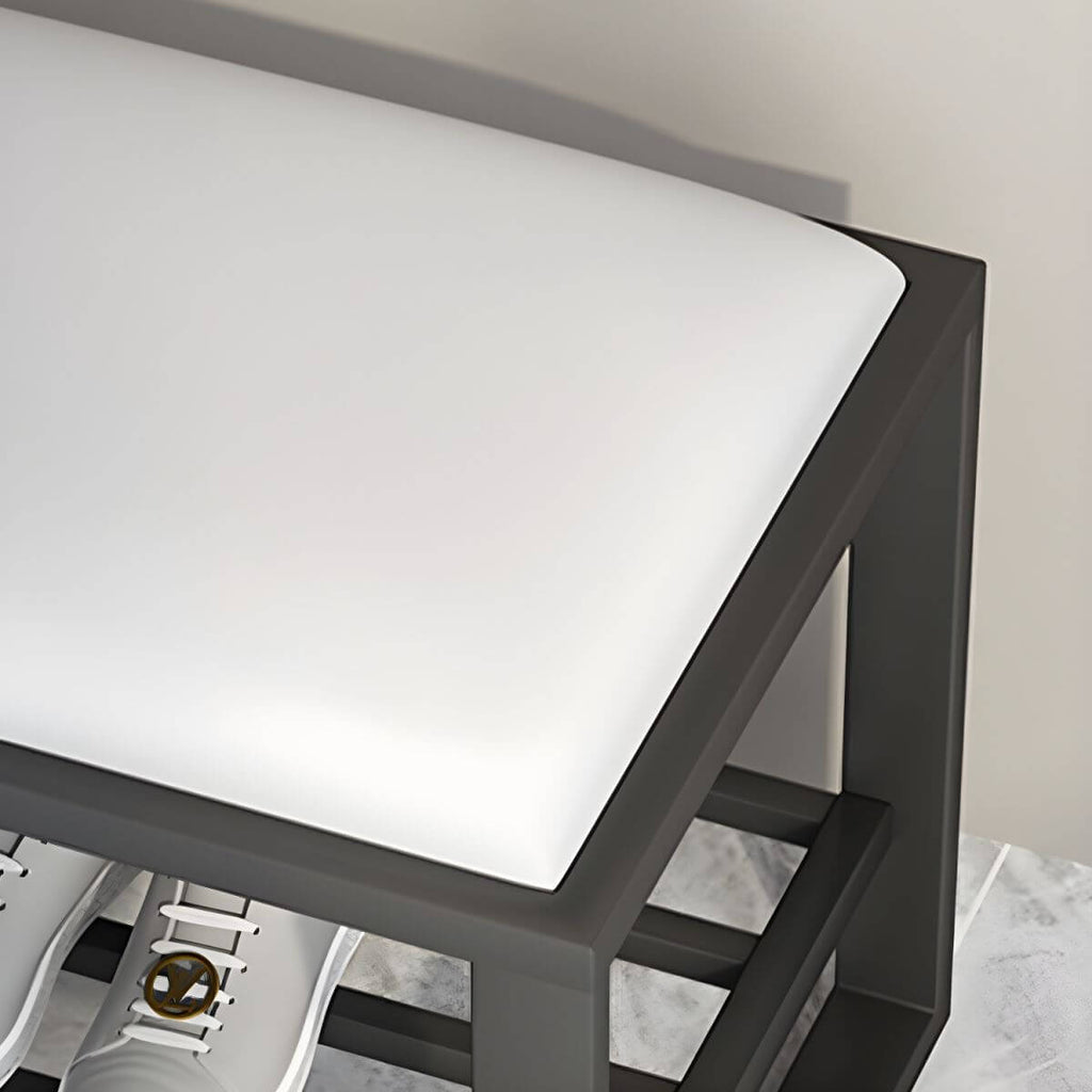 Rectangular Storage Bench with Houndstooth and Solid Upholstery – Modern Entryway Design