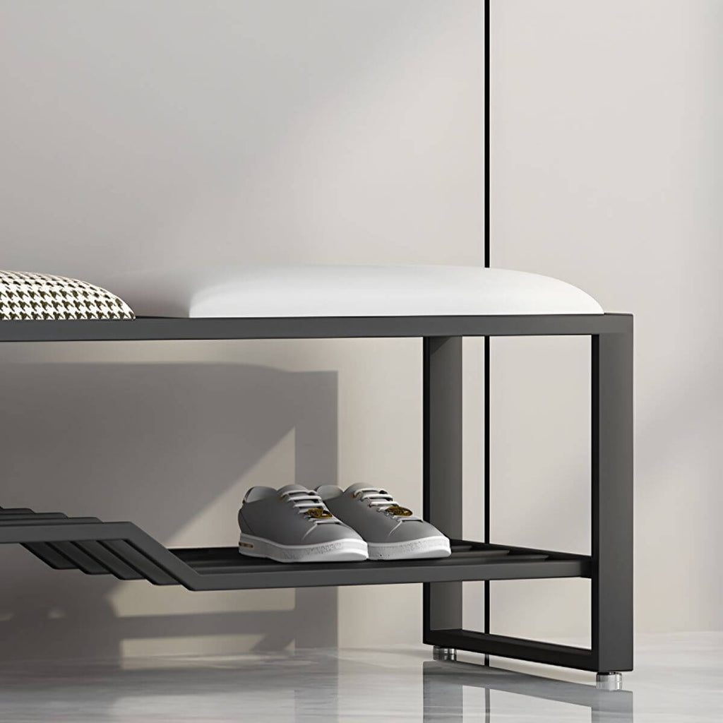 Rectangular Storage Bench with Houndstooth and Solid Upholstery – Modern Entryway Design