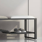 Rectangular Storage Bench with Houndstooth and Solid Upholstery – Modern Entryway Design