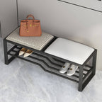 Rectangular Storage Bench with Houndstooth and Solid Upholstery – Modern Entryway Design