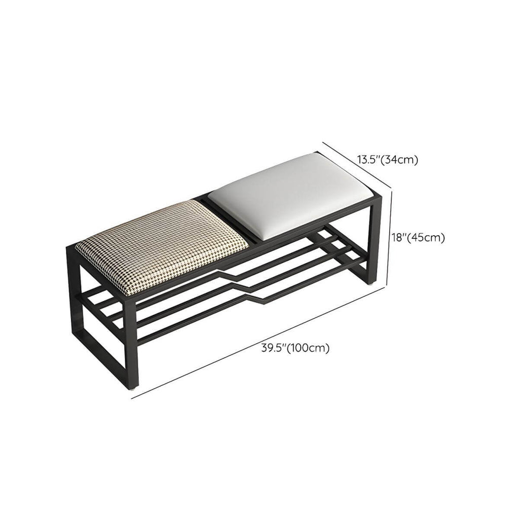 Rectangular Storage Bench with Houndstooth and Solid Upholstery – Modern Entryway Design Dimensions