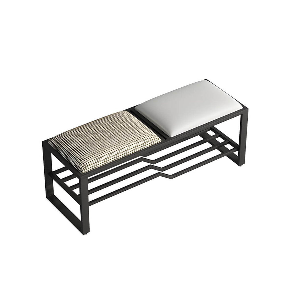 Rectangular Storage Bench with Houndstooth and Solid Upholstery – Modern Entryway Design