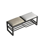 Rectangular Storage Bench with Houndstooth and Solid Upholstery – Modern Entryway Design