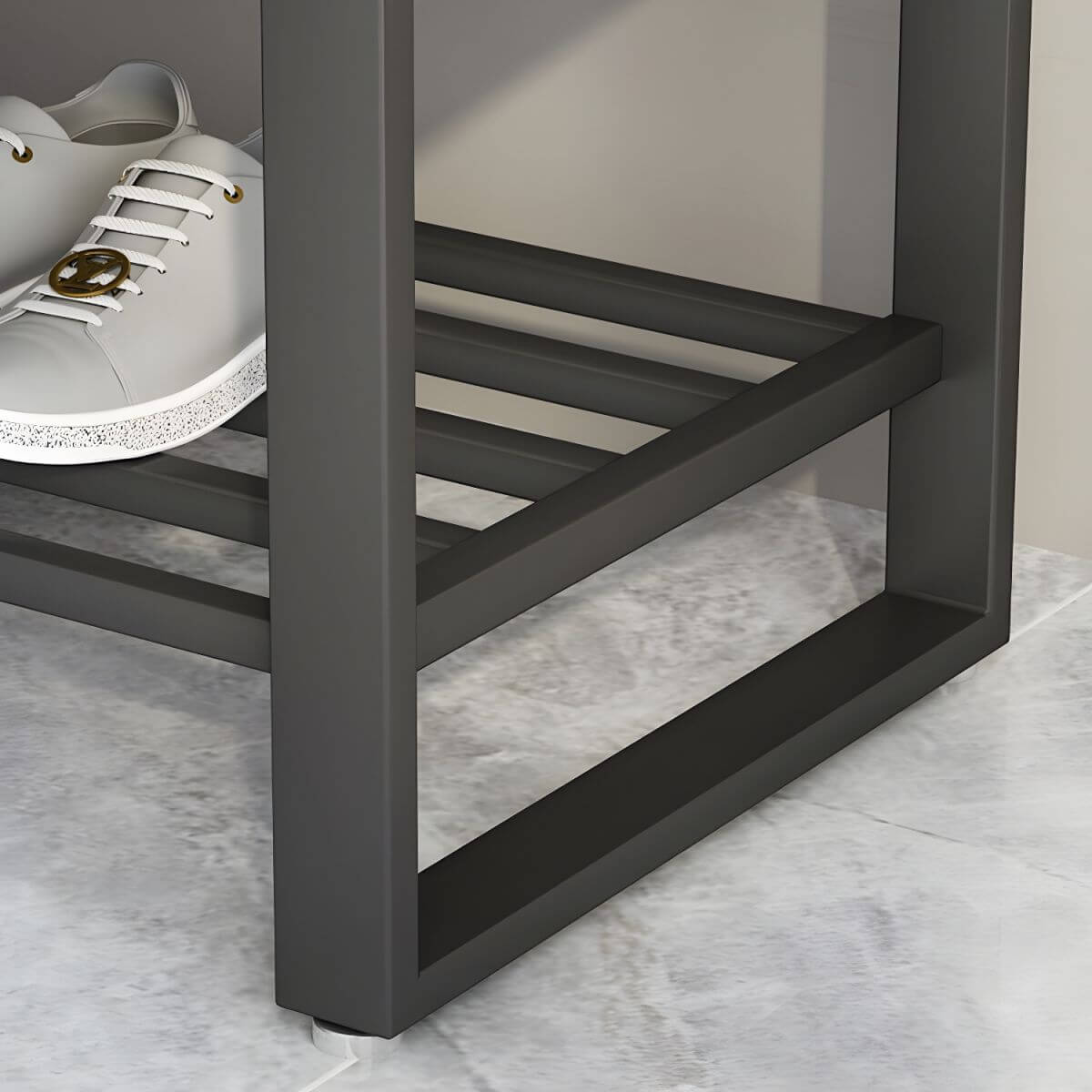 Rectangular Storage Bench with Houndstooth and Solid Upholstery – Modern Entryway Design