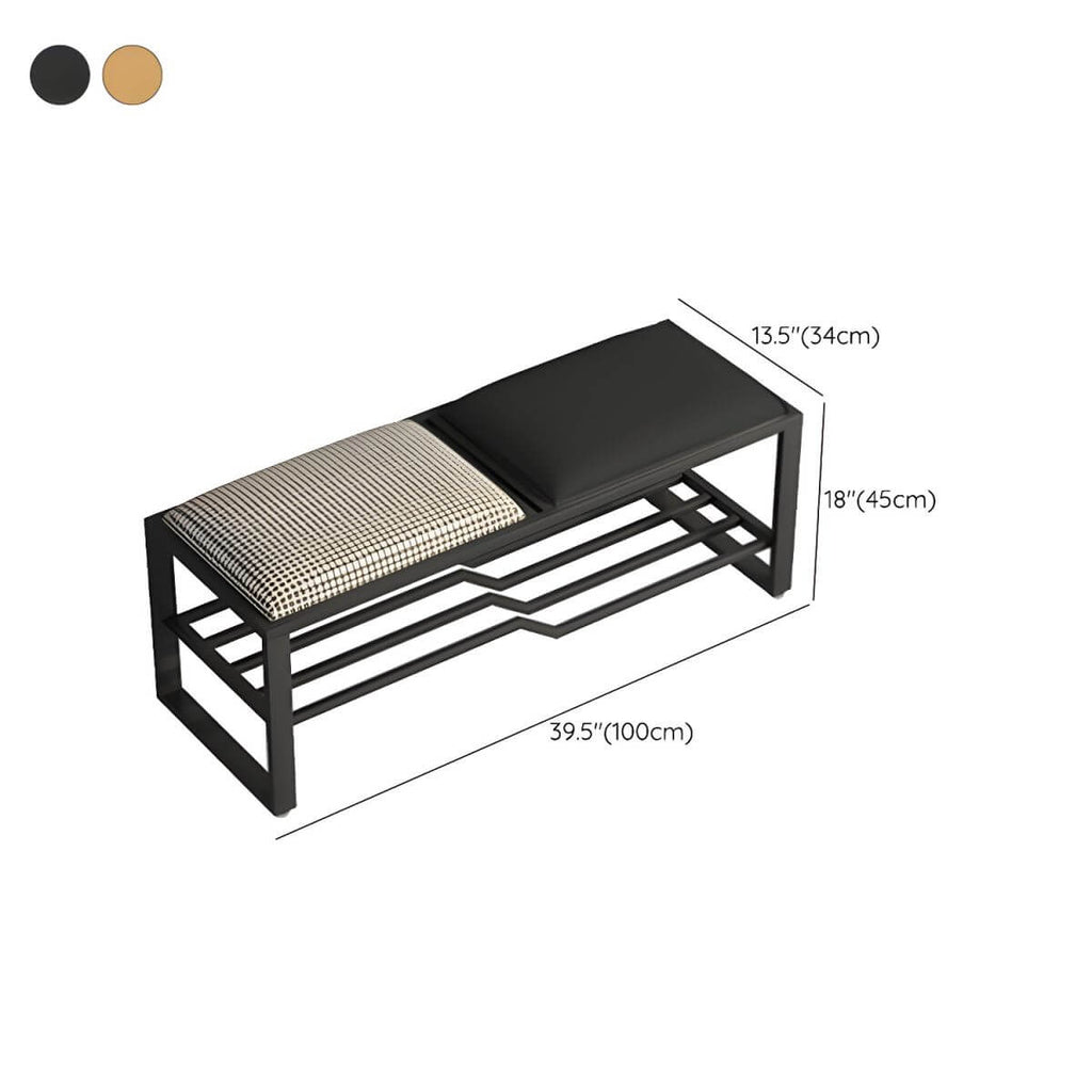 Rectangular Storage Bench with Houndstooth and Solid Upholstery – Modern Entryway Design Dimensions