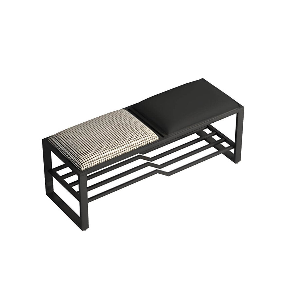 Rectangular Storage Bench with Houndstooth and Solid Upholstery – Modern Entryway Design