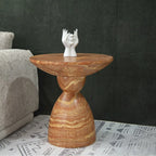 Red Faux Travertine Sculptural Hourglass End and Side Table Series