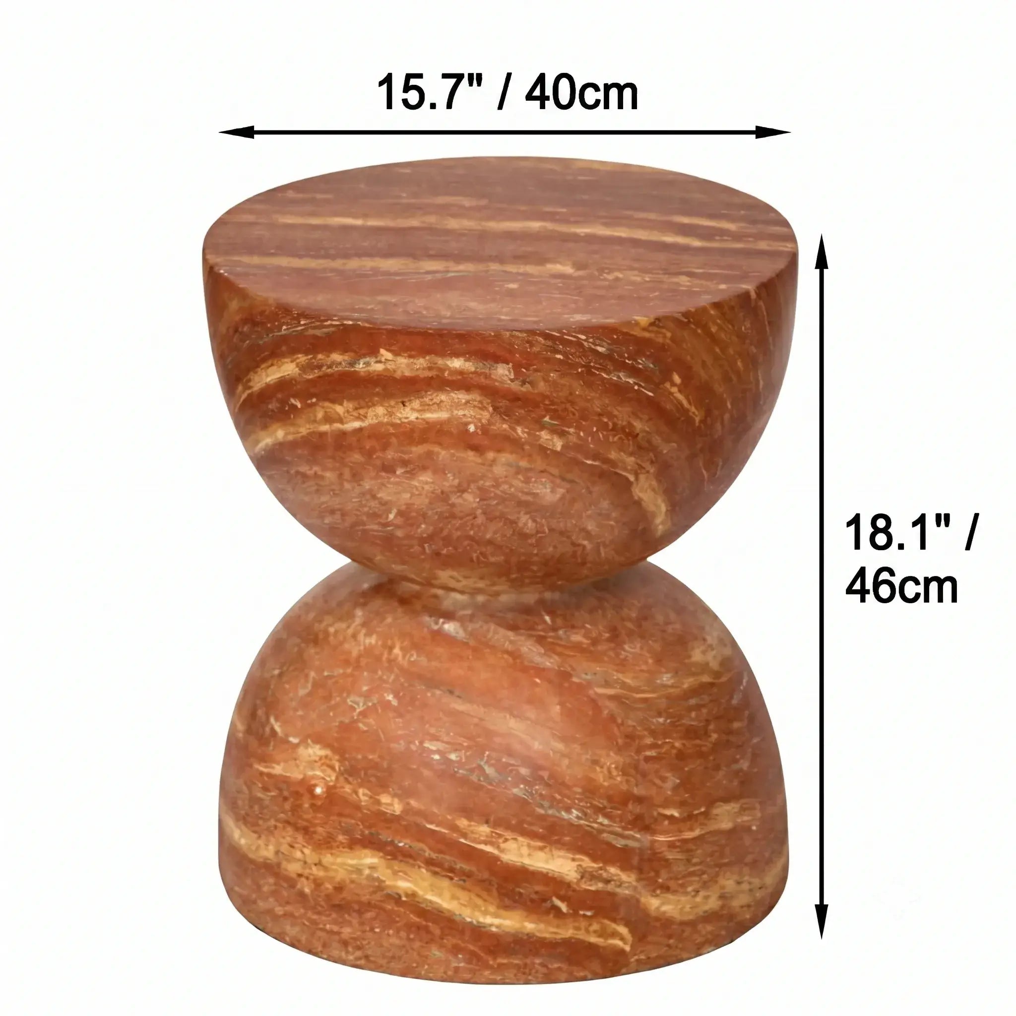 Red Faux Travertine Sculptural Hourglass End and Side Table Series Dimensions