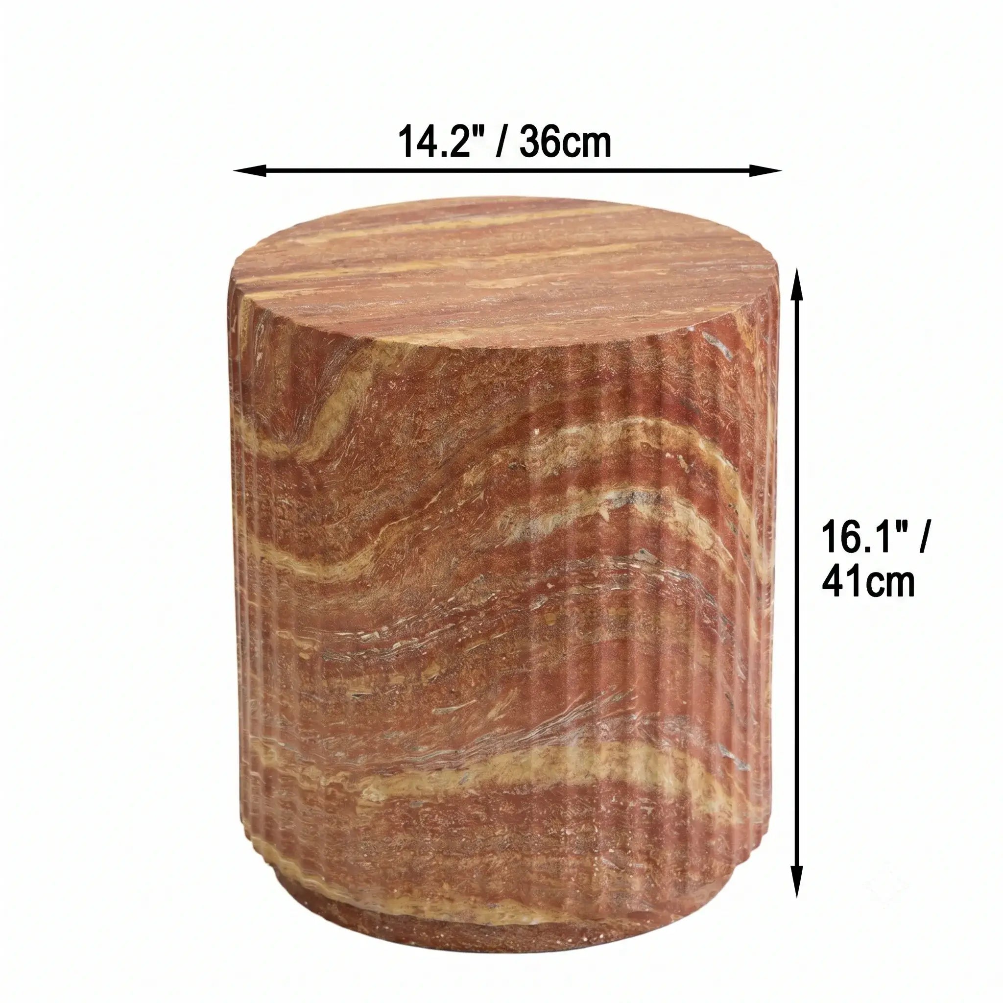 Red Faux Travertine Sculptural Hourglass End and Side Table Series Dimensions