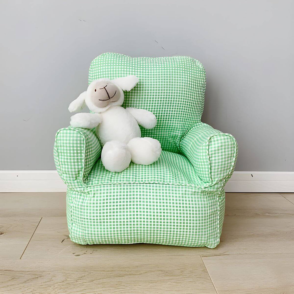 Red Plaid Upholstered Club Sofa for Kids - Cozy Seating Solution