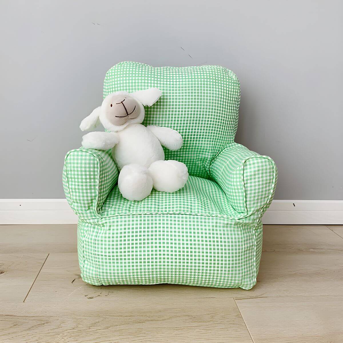 Red Plaid Upholstered Club Sofa for Kids - Cozy Seating Solution