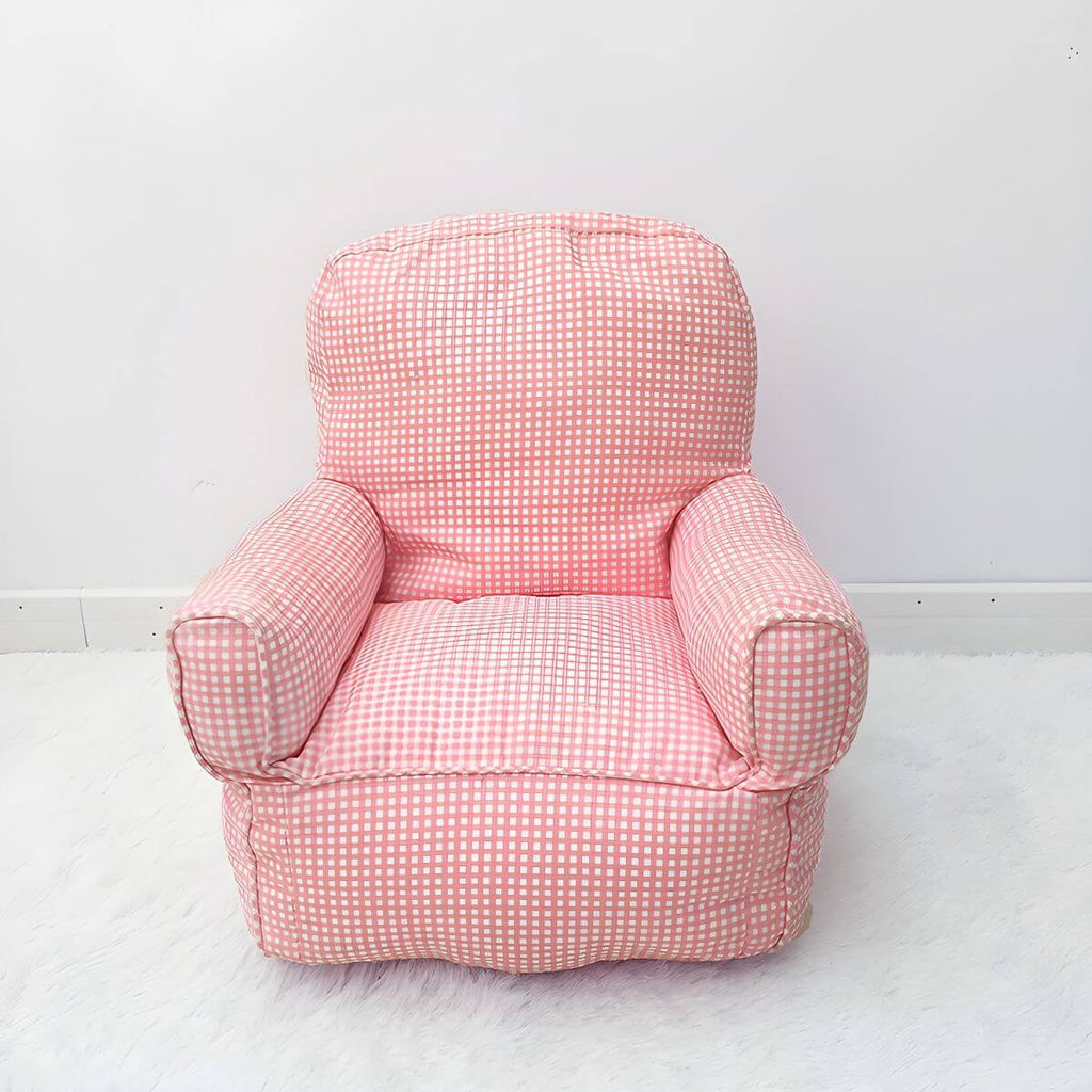 Red Plaid Upholstered Club Sofa for Kids - Cozy Seating Solution