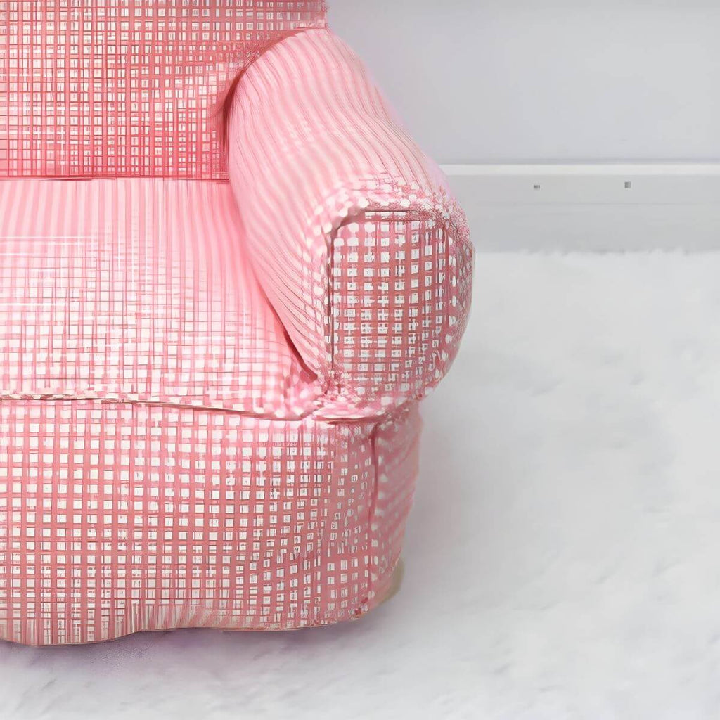 Red Plaid Upholstered Club Sofa for Kids - Cozy Seating Solution