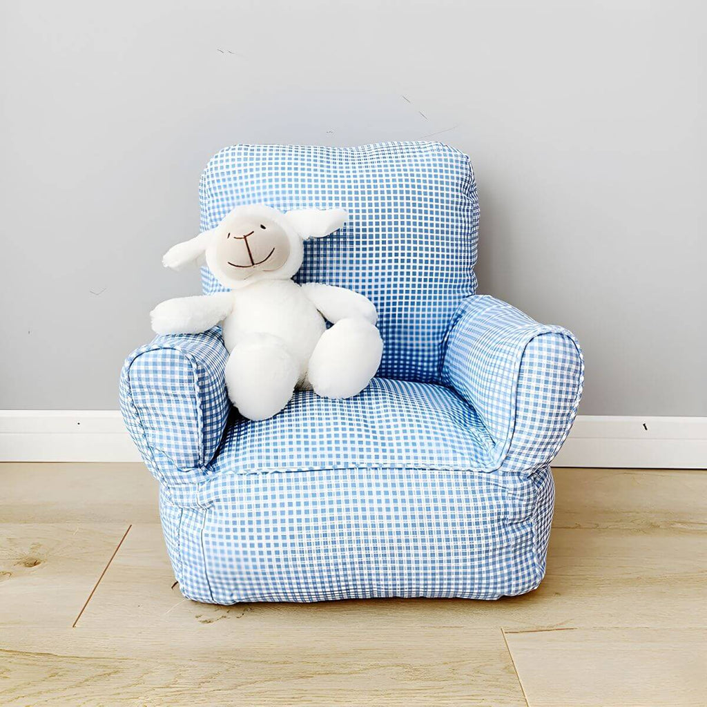 Red Plaid Upholstered Club Sofa for Kids - Cozy Seating Solution