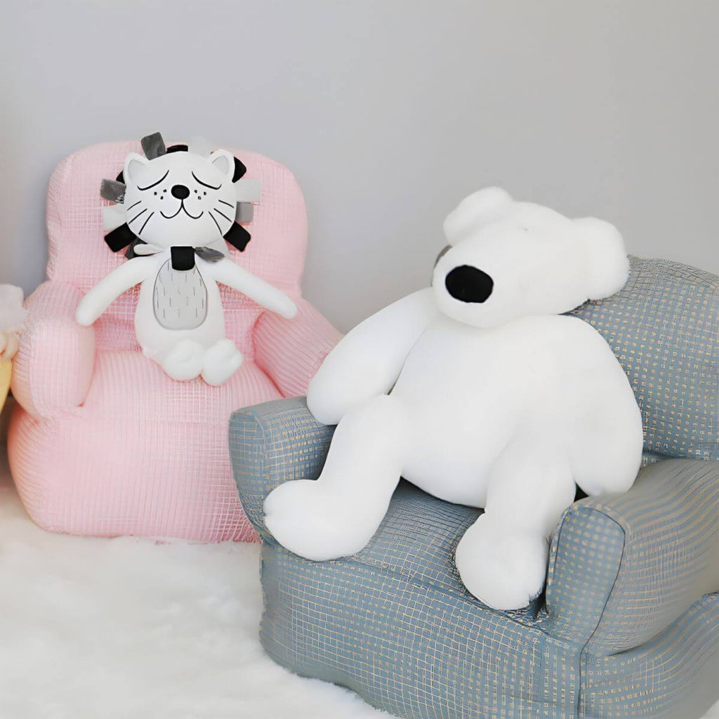 Red Plaid Upholstered Club Sofa for Kids - Cozy Seating Solution