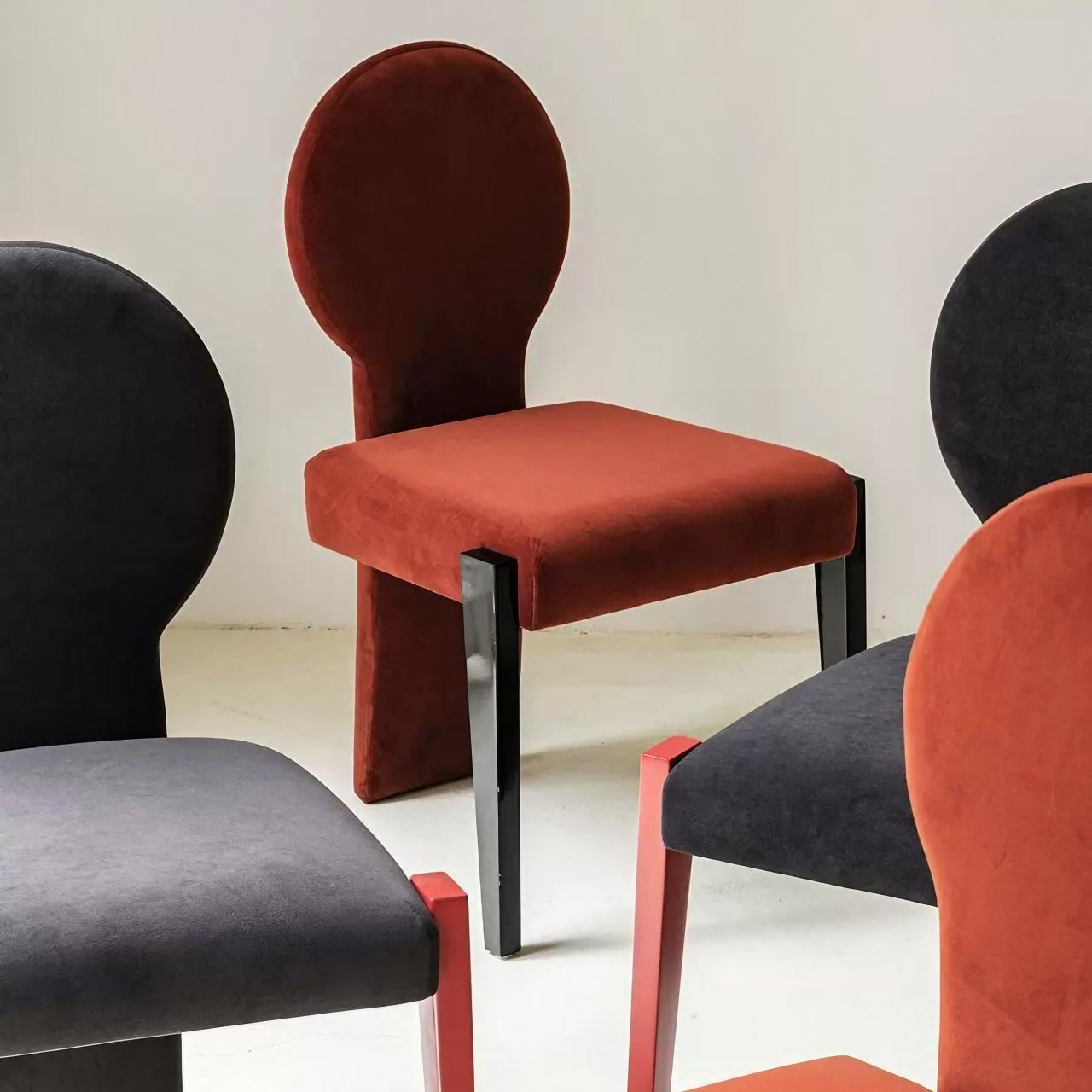 Elegant Red Velvet Makeup Chair with Unique Design