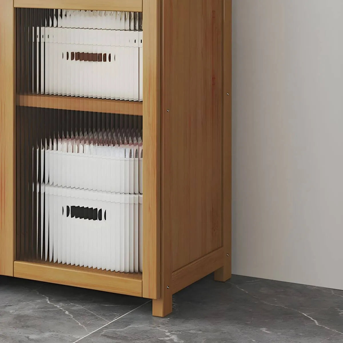 Reeded Glass Rattan Wood Wardrobe Armoire With Soft-Close Storage