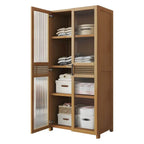 Reeded Glass Rattan Wood Wardrobe Armoire With Soft-Close Storage