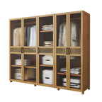 Reeded Glass Rattan Wood Wardrobe Armoire With Soft-Close Storage