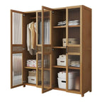 Reeded Glass Rattan Wood Wardrobe Armoire With Soft-Close Storage