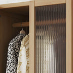 Reeded Glass Rattan Wood Wardrobe Armoire With Soft-Close Storage