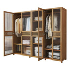 Reeded Glass Rattan Wood Wardrobe Armoire With Soft-Close Storage