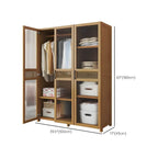 Reeded Glass Rattan Wood Wardrobe Armoire With Soft-Close Storage Dimensions