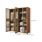 Reeded Glass Rattan Wood Wardrobe Armoire With Soft-Close Storage Dimensions