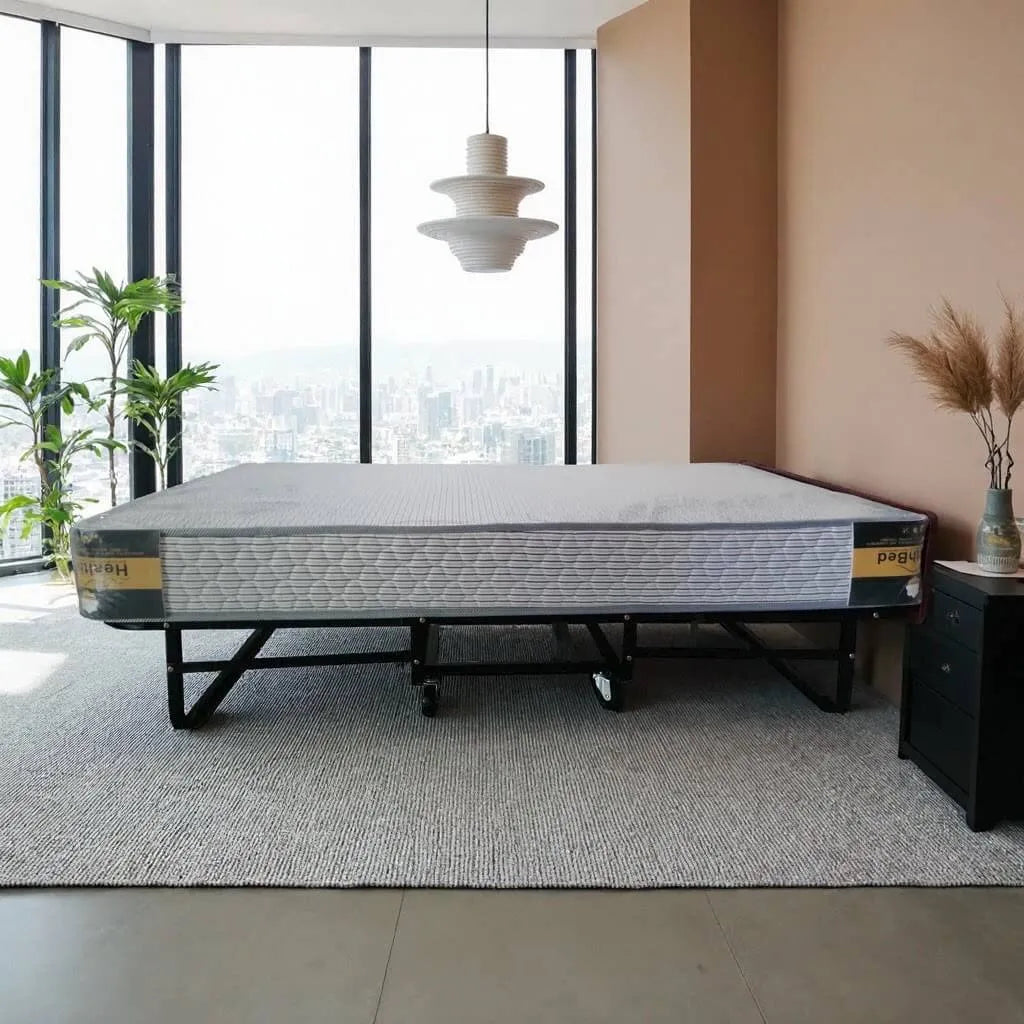 Reinforced Metal Rollaway Bed With Walnut-Top Foldaway Guestroom Cart