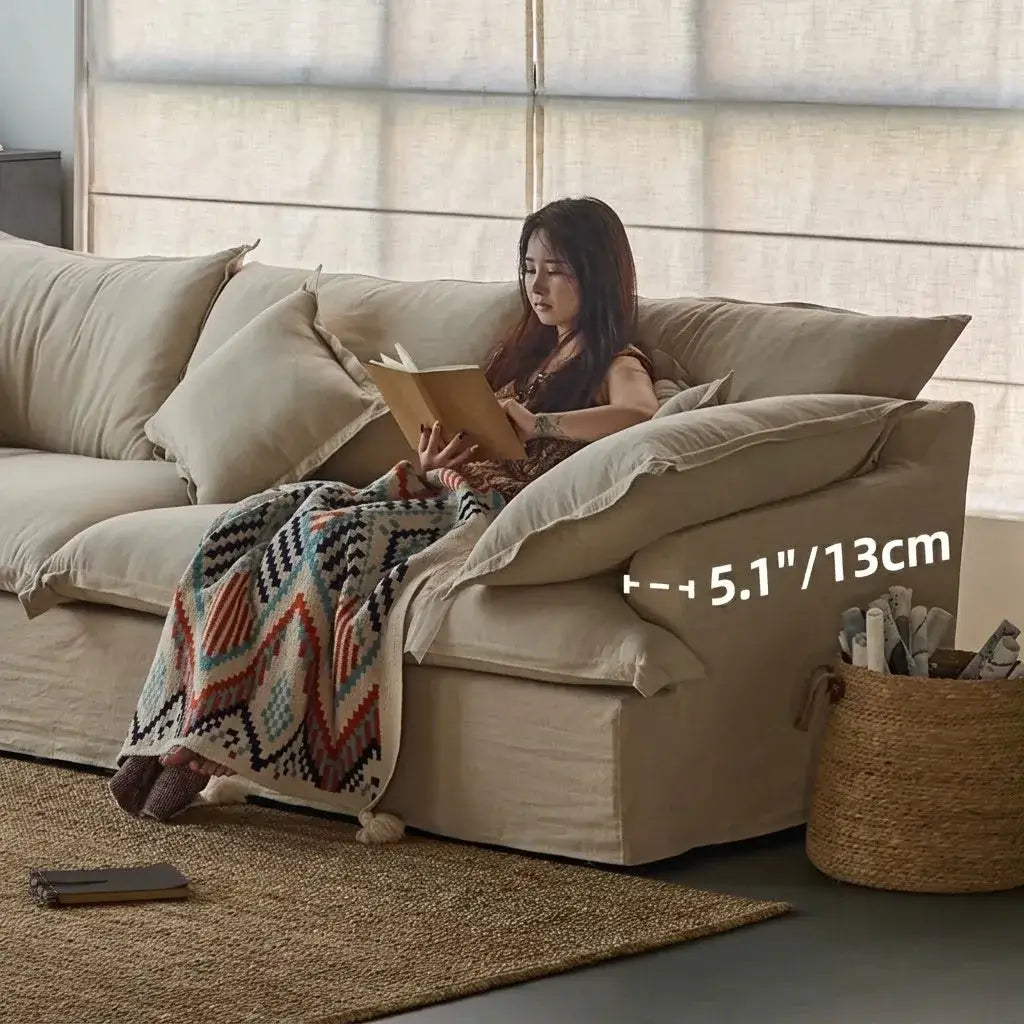 Relaxed Linen Slipcover Sofa With Deep Seat and French Wabi-Sabi Silhouette