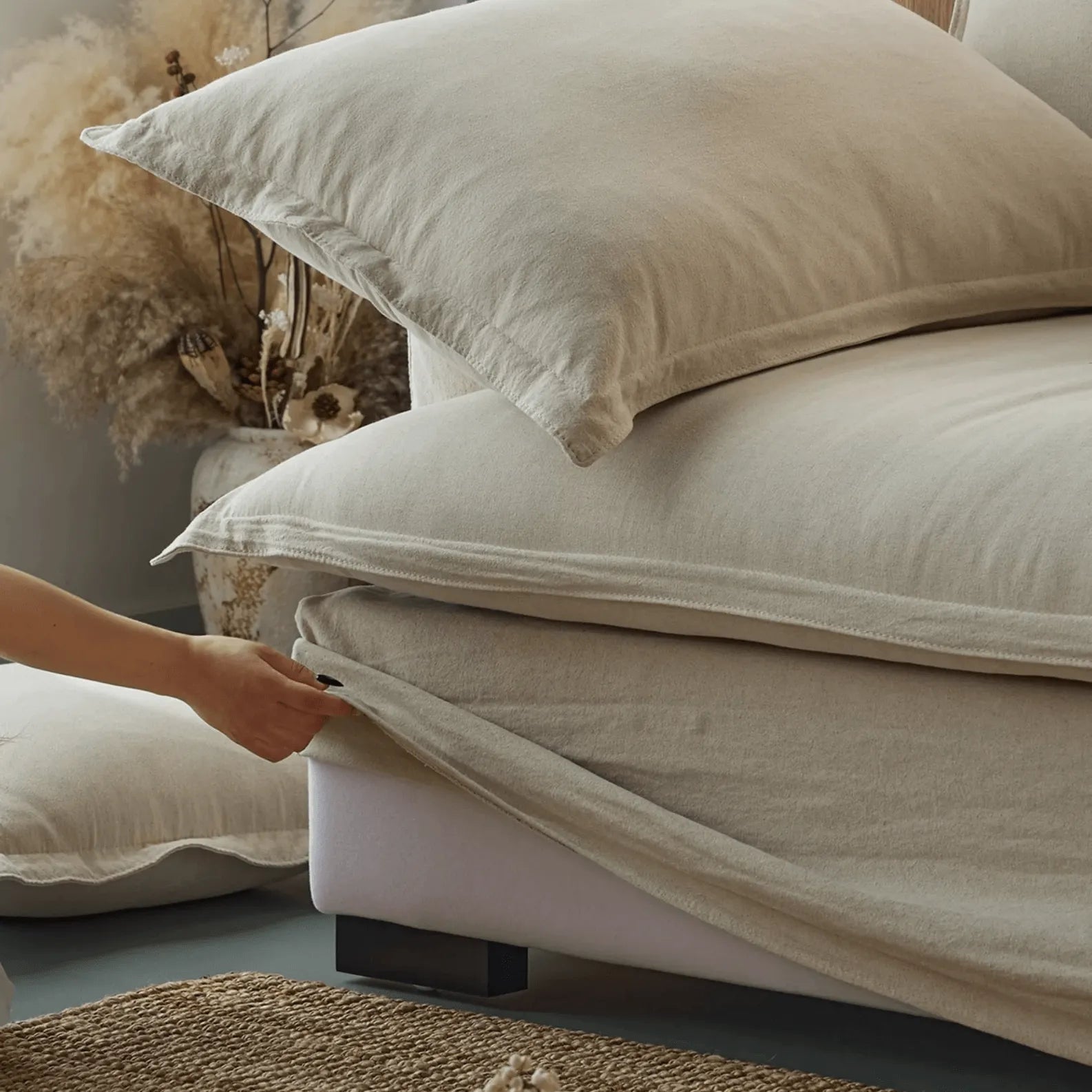Relaxed Linen Slipcover Sofa With Deep Seat and French Wabi-Sabi Silhouette