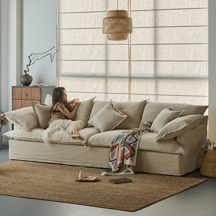 Relaxed Linen Slipcover Sofa With Deep Seat and French Wabi-Sabi Silhouette Main Product Image